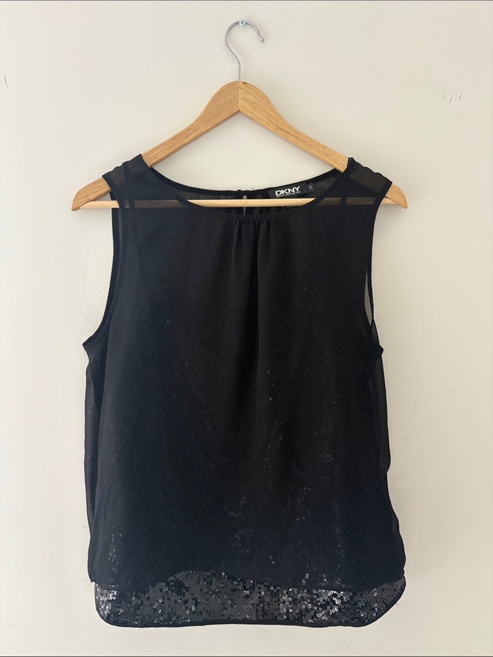 DKNY Black Sleeveless Sequin-Hem Camisole